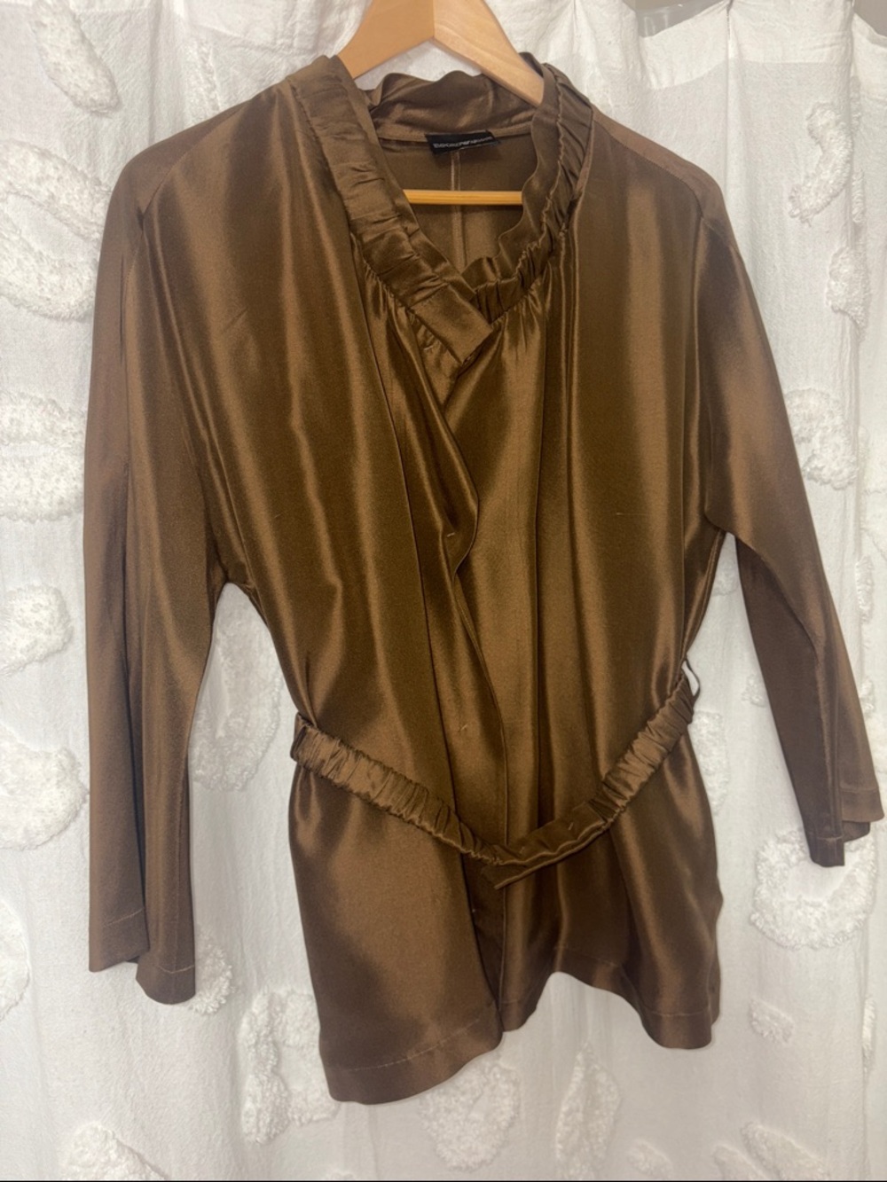 Emporio Armani Olive-Brown Silk Blouse with Ruched Neck with belt s/m